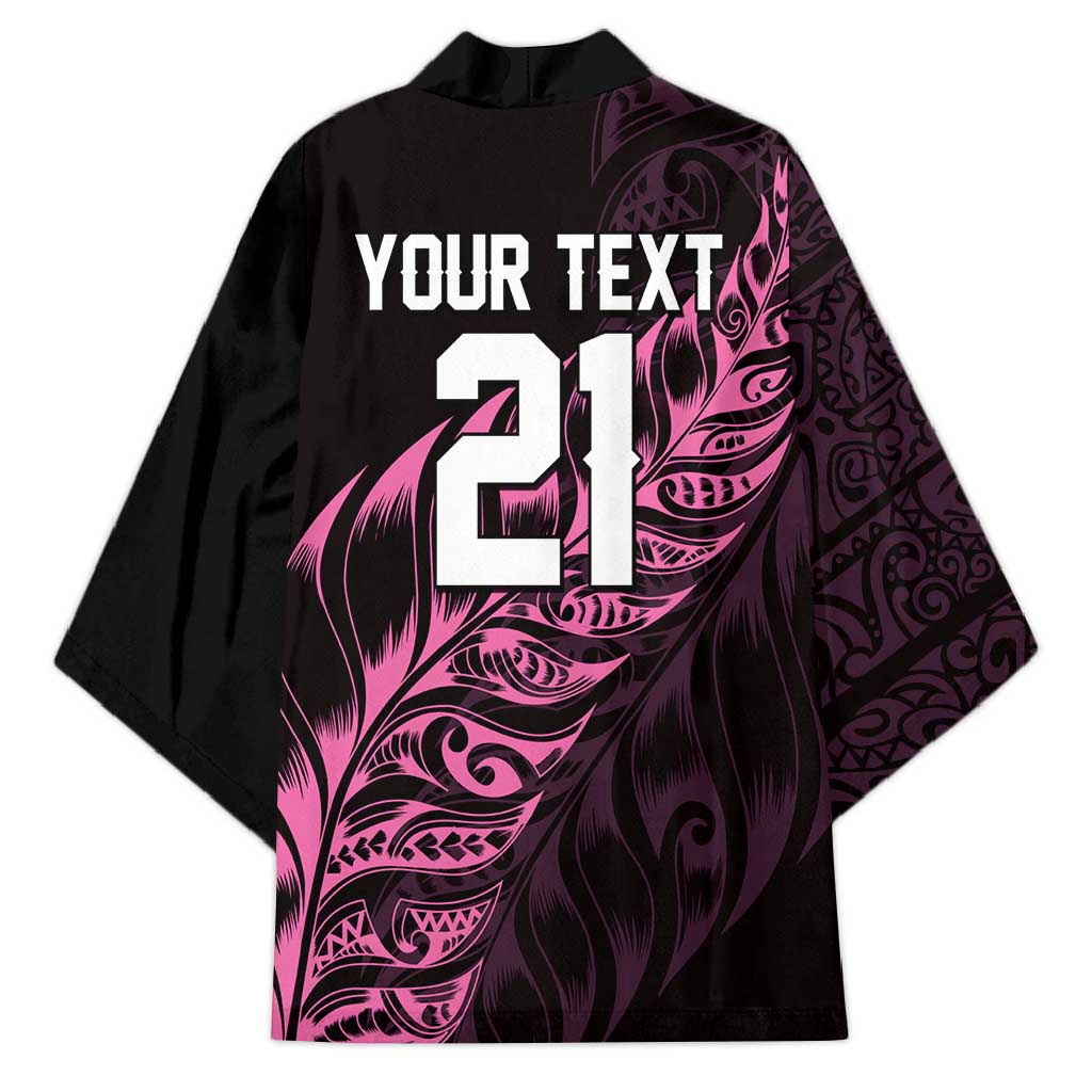 New Zealand Lawn Bowls Custom Kimono Pink Maori Warrior Tribal Silver Fern - Polynesian Pride