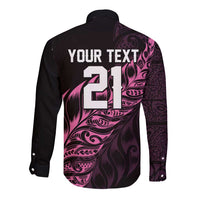 New Zealand Lawn Bowls Custom Long Sleeve Button Shirt Pink Maori Warrior Tribal Silver Fern - Polynesian Pride