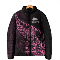 New Zealand Lawn Bowls Custom Padded Jacket Pink Maori Warrior Tribal Silver Fern - Polynesian Pride