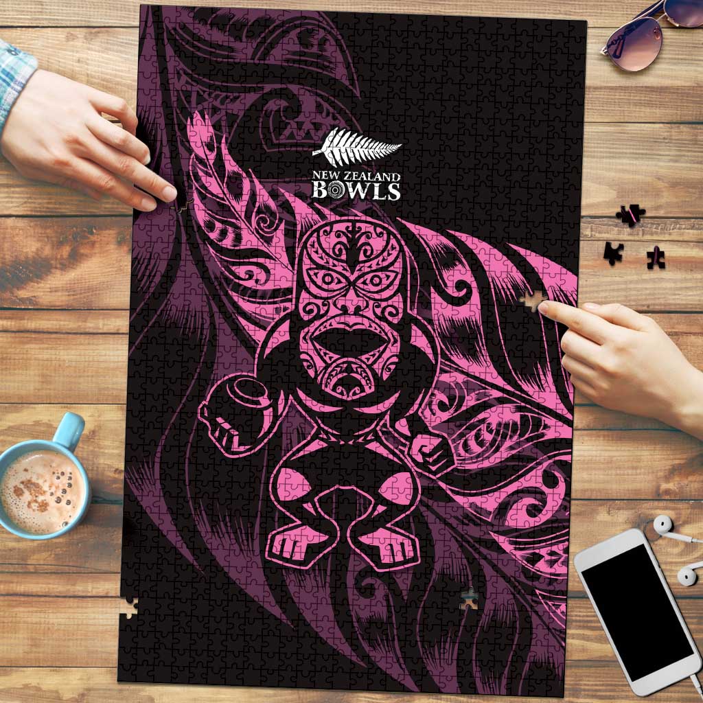 New Zealand Lawn Bowls Puzzle Pink Maori Warrior Tribal Silver Fern - Polynesian Pride