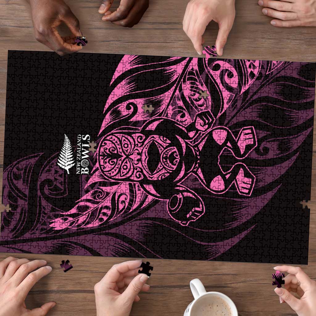 New Zealand Lawn Bowls Puzzle Pink Maori Warrior Tribal Silver Fern - Polynesian Pride