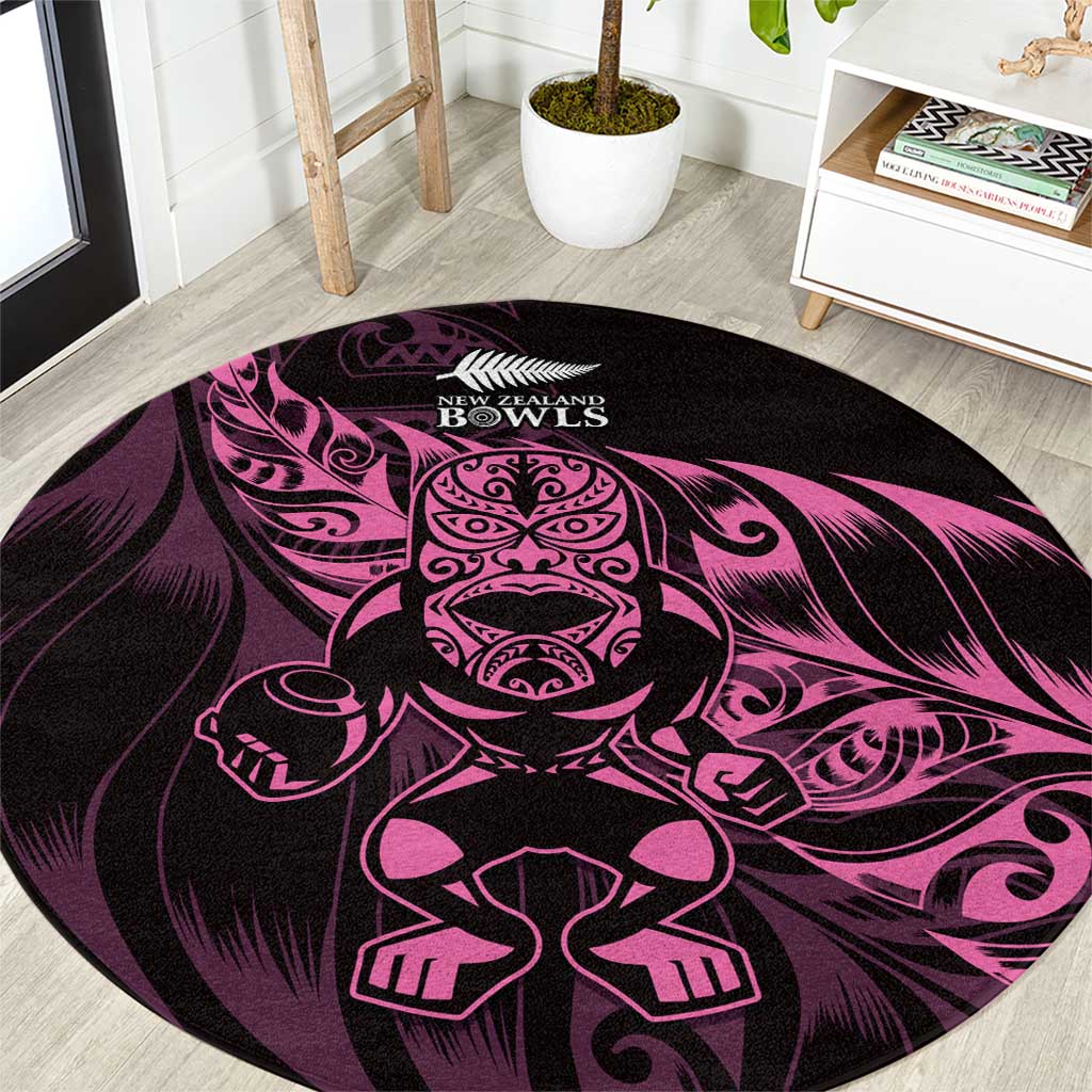 New Zealand Lawn Bowls Round Carpet Pink Maori Warrior Tribal Silver Fern - Polynesian Pride