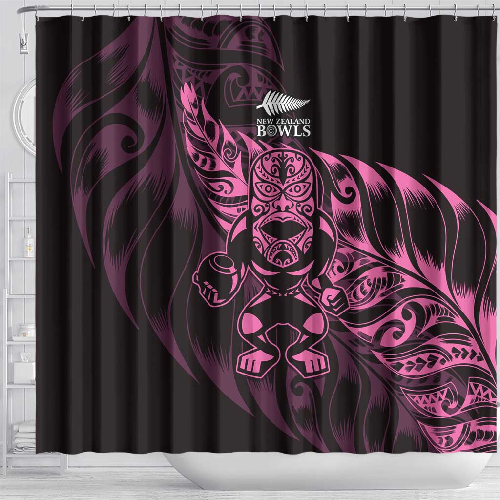 New Zealand Lawn Bowls Shower Curtain Pink Maori Warrior Tribal Silver Fern - Polynesian Pride