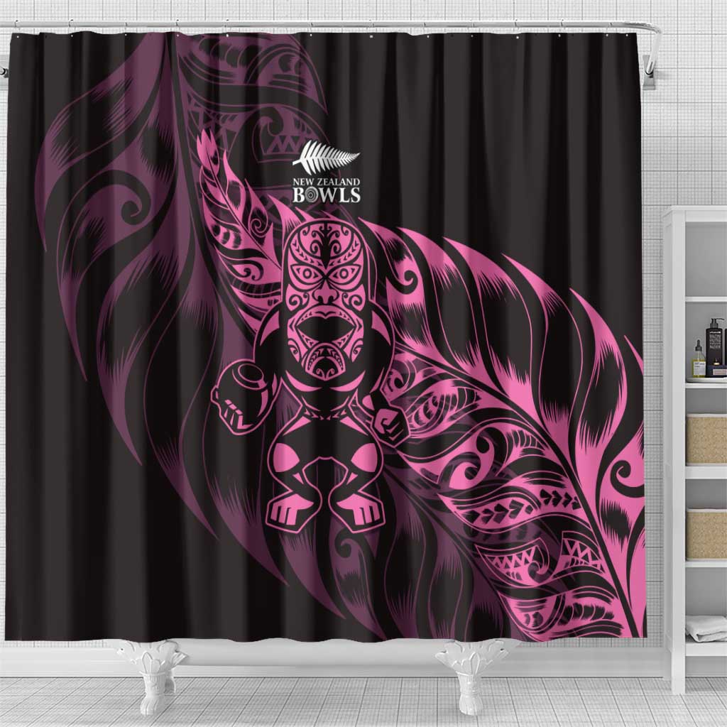New Zealand Lawn Bowls Shower Curtain Pink Maori Warrior Tribal Silver Fern - Polynesian Pride