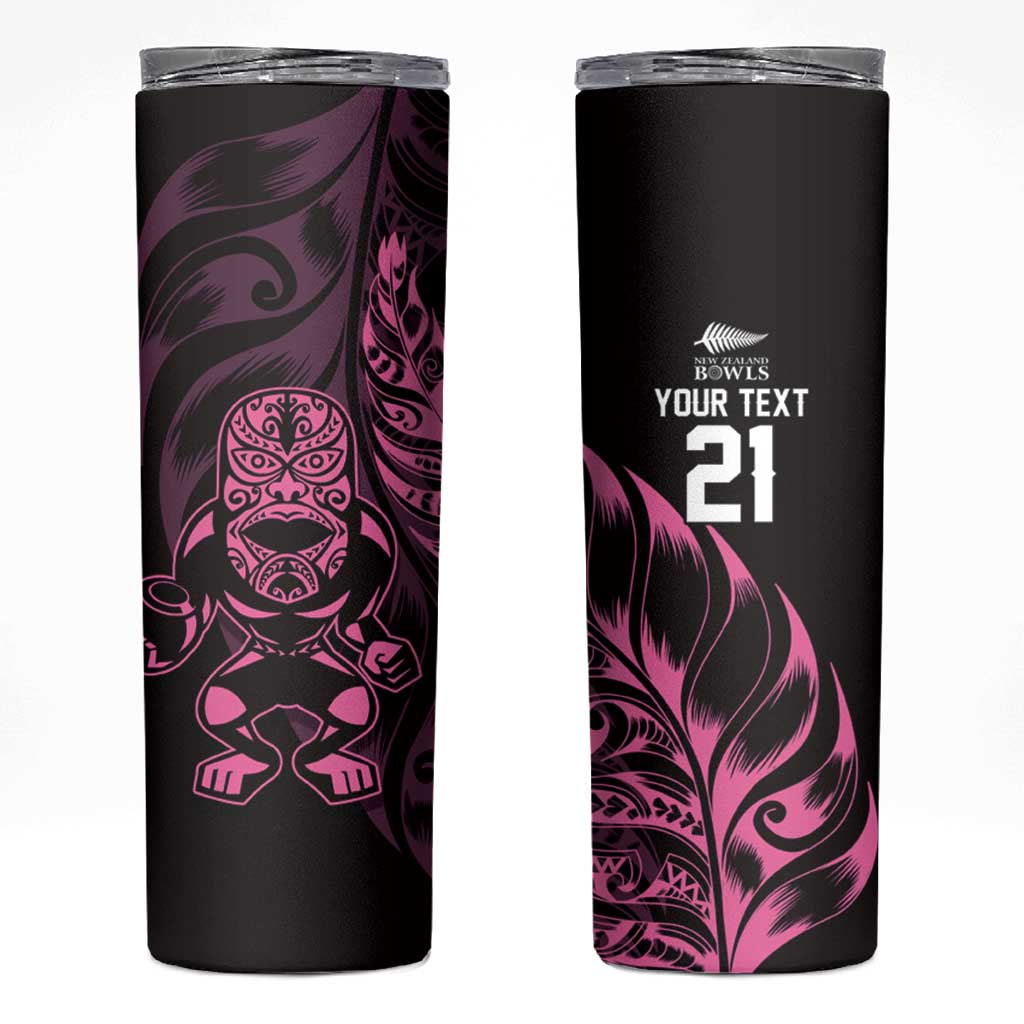 New Zealand Lawn Bowls Custom Skinny Tumbler Pink Maori Warrior Tribal Silver Fern - Polynesian Pride