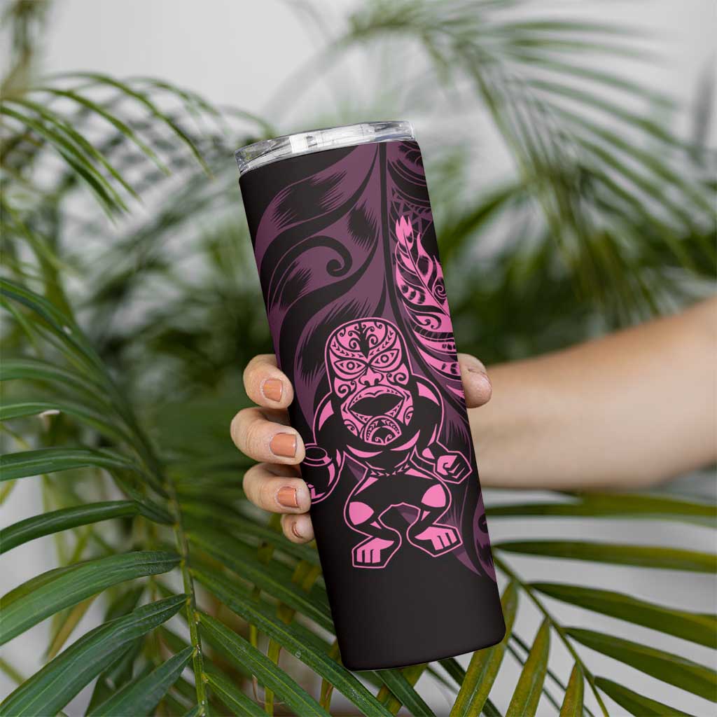 New Zealand Lawn Bowls Custom Skinny Tumbler Pink Maori Warrior Tribal Silver Fern - Polynesian Pride