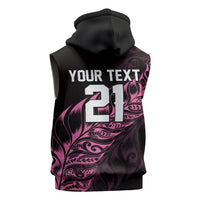 New Zealand Lawn Bowls Custom Sleeveless Hoodie Pink Maori Warrior Tribal Silver Fern - Polynesian Pride