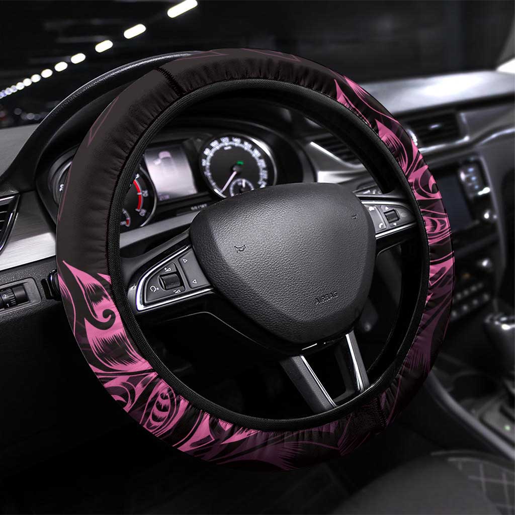 New Zealand Lawn Bowls Steering Wheel Cover Pink Maori Warrior Tribal Silver Fern - Polynesian Pride