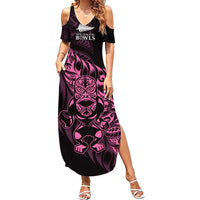 New Zealand Lawn Bowls Custom Summer Maxi Dress Pink Maori Warrior Tribal Silver Fern - Polynesian Pride