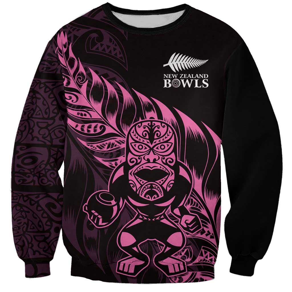 New Zealand Lawn Bowls Custom Sweatshirt Pink Maori Warrior Tribal Silver Fern - Polynesian Pride