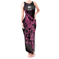 New Zealand Lawn Bowls Custom Tank Maxi Dress Pink Maori Warrior Tribal Silver Fern - Polynesian Pride