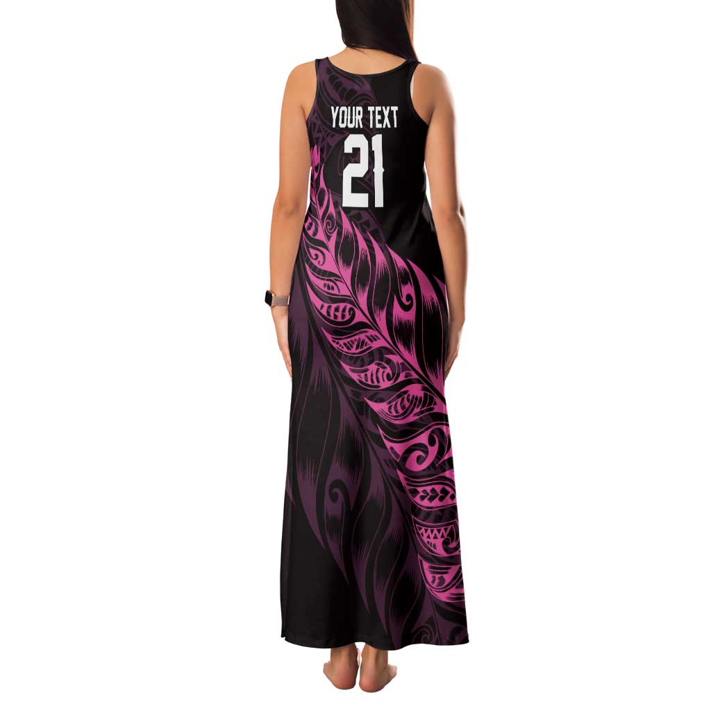 New Zealand Lawn Bowls Custom Tank Maxi Dress Pink Maori Warrior Tribal Silver Fern - Polynesian Pride