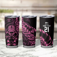 New Zealand Lawn Bowls Custom Tumbler Cup Pink Maori Warrior Tribal Silver Fern - Polynesian Pride