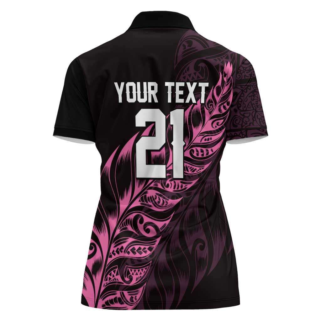 New Zealand Lawn Bowls Custom Women Polo Shirt Pink Maori Warrior Tribal Silver Fern - Polynesian Pride