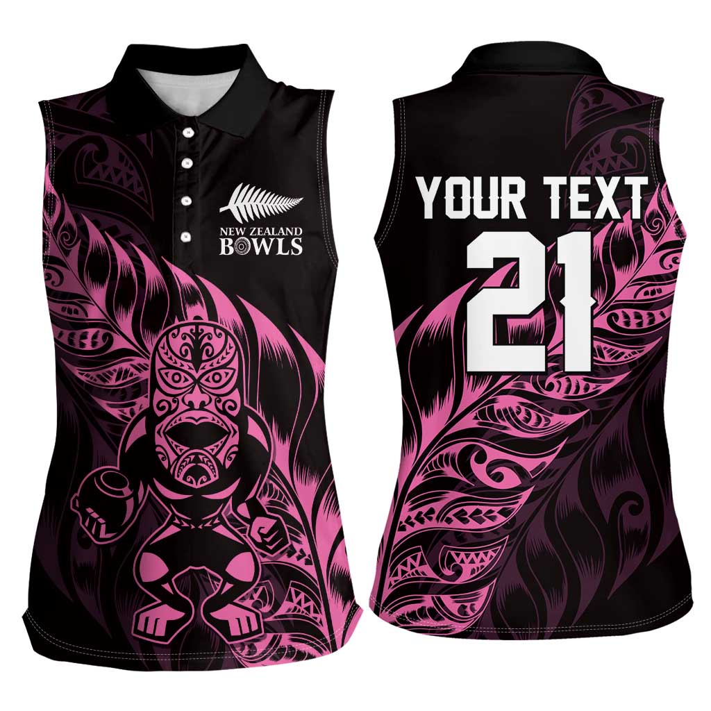 New Zealand Lawn Bowls Custom Women Sleeveless Polo Shirt Pink Maori Warrior Tribal Silver Fern - Polynesian Pride