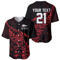 New Zealand Lawn Bowls Custom Baseball Jersey Red Maori Warrior Tribal Silver Fern - Polynesian Pride