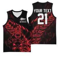 New Zealand Lawn Bowls Custom Basketball Jersey Red Maori Warrior Tribal Silver Fern - Polynesian Pride