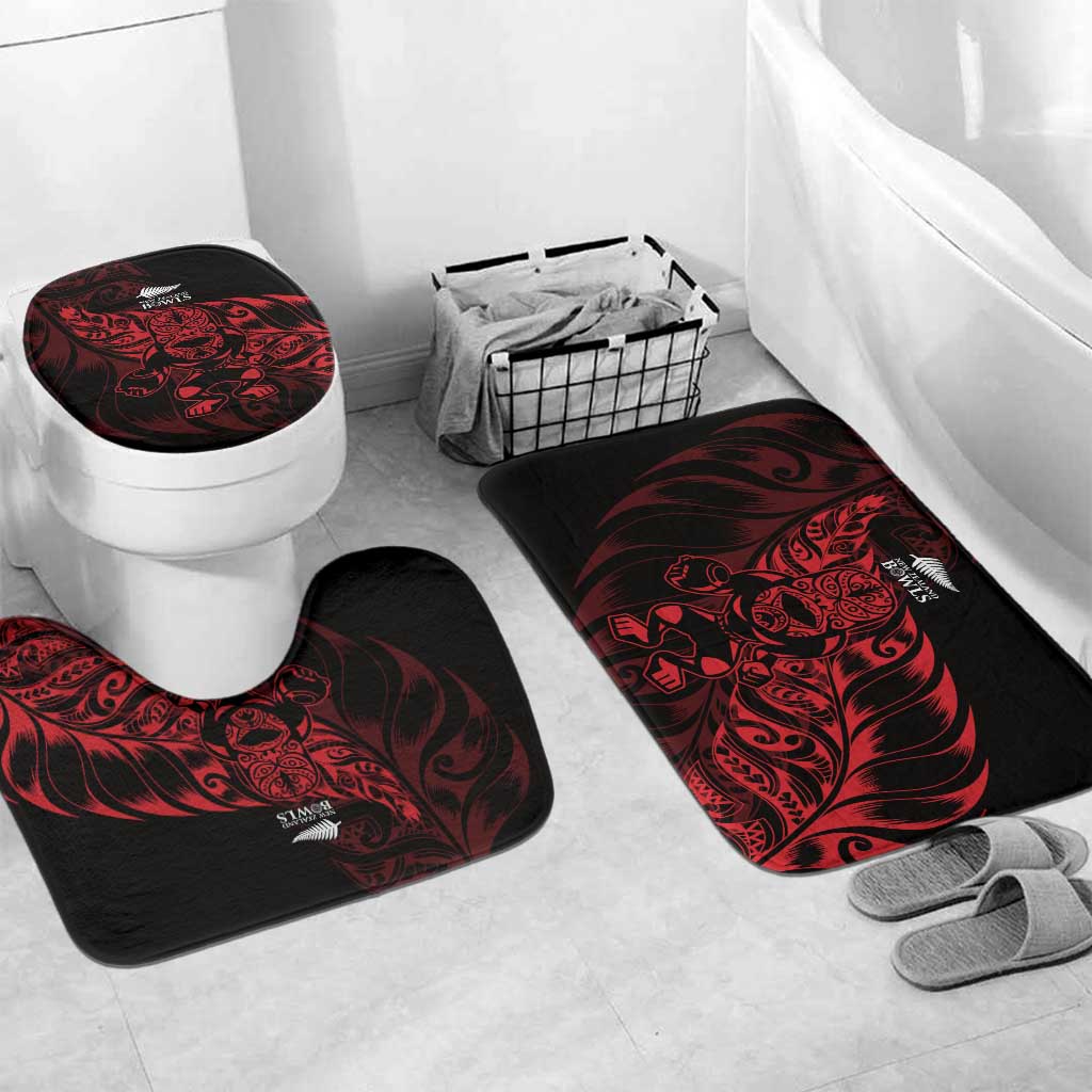 New Zealand Lawn Bowls Bathroom Set Red Maori Warrior Tribal Silver Fern - Polynesian Pride