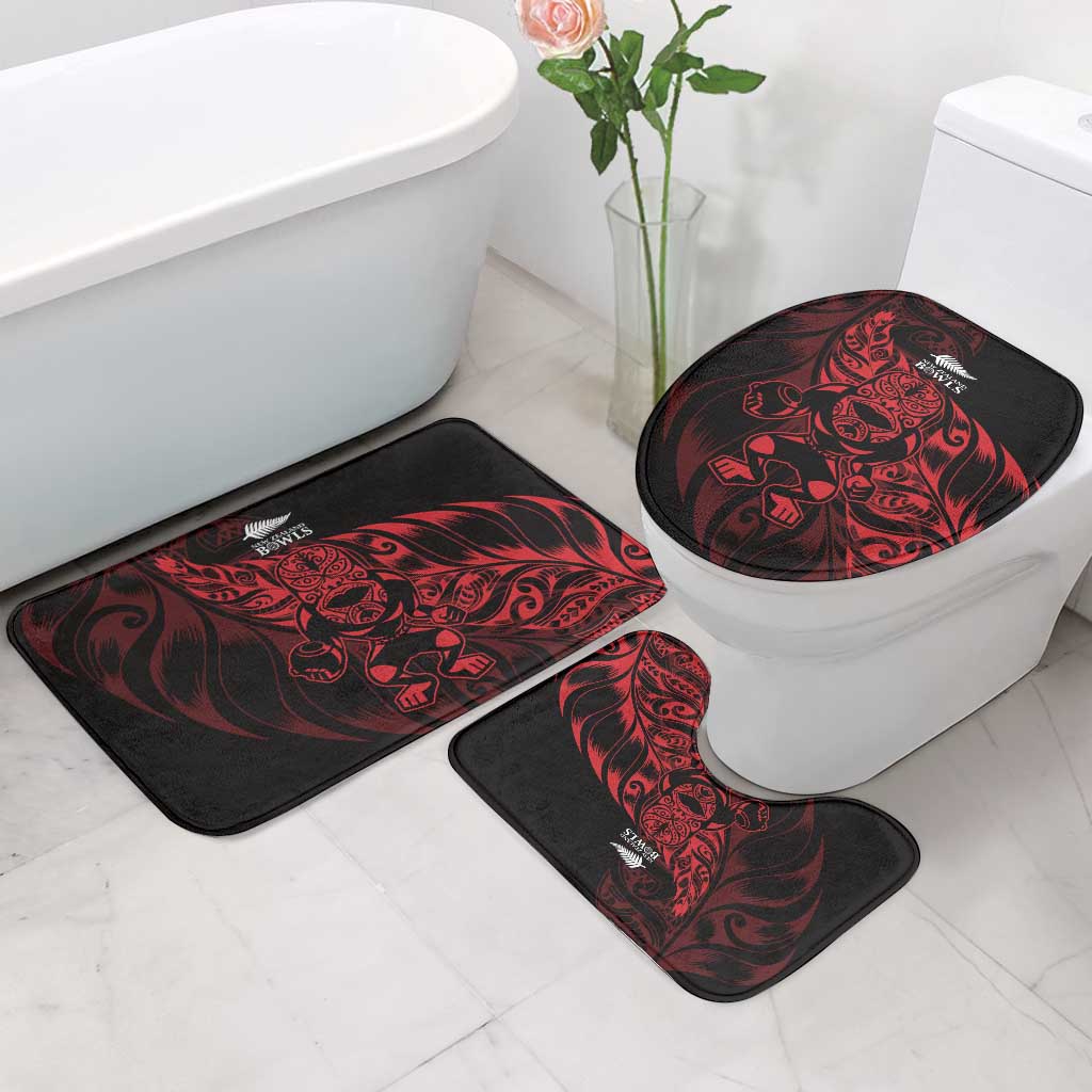 New Zealand Lawn Bowls Bathroom Set Red Maori Warrior Tribal Silver Fern - Polynesian Pride