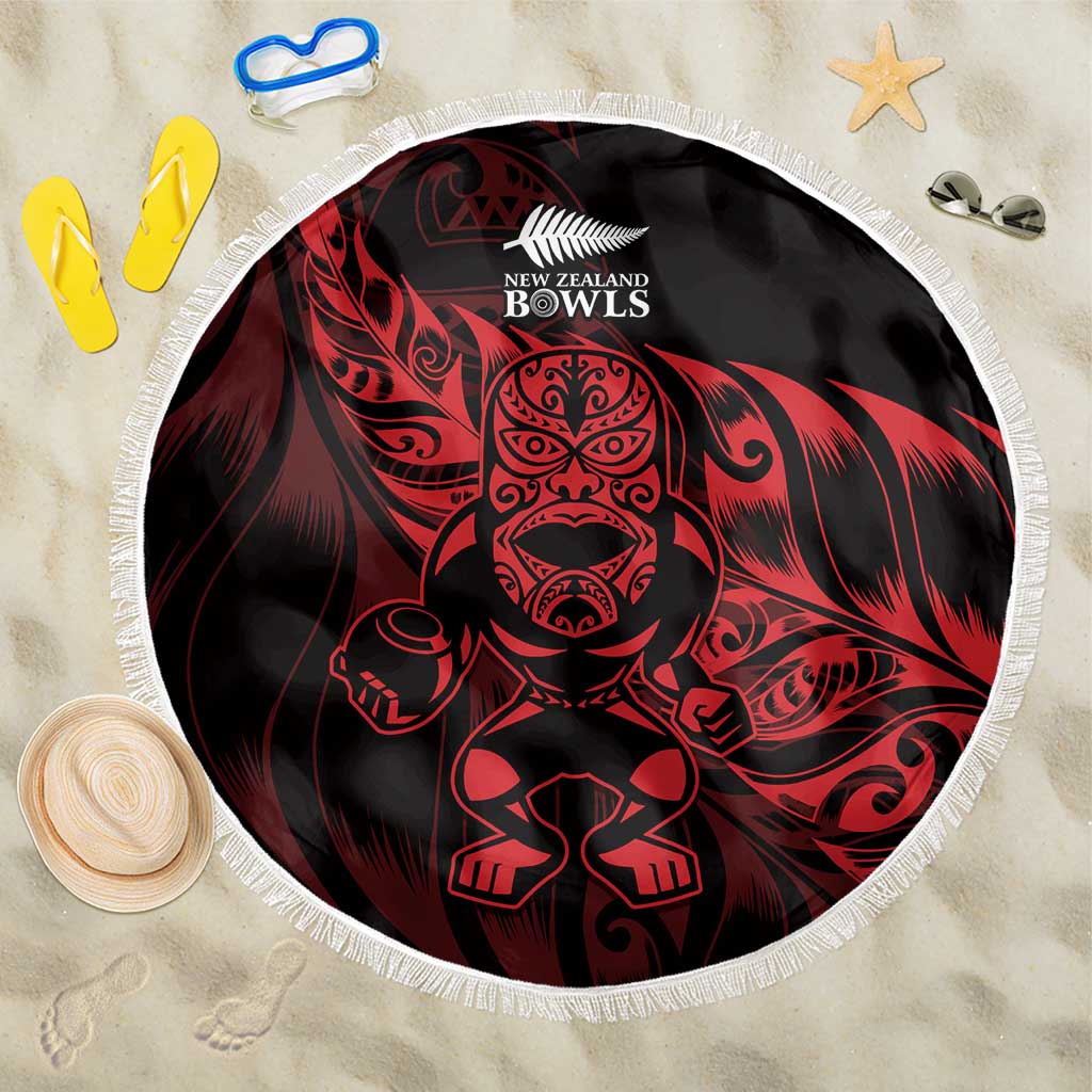 New Zealand Lawn Bowls Beach Blanket Red Maori Warrior Tribal Silver Fern - Polynesian Pride