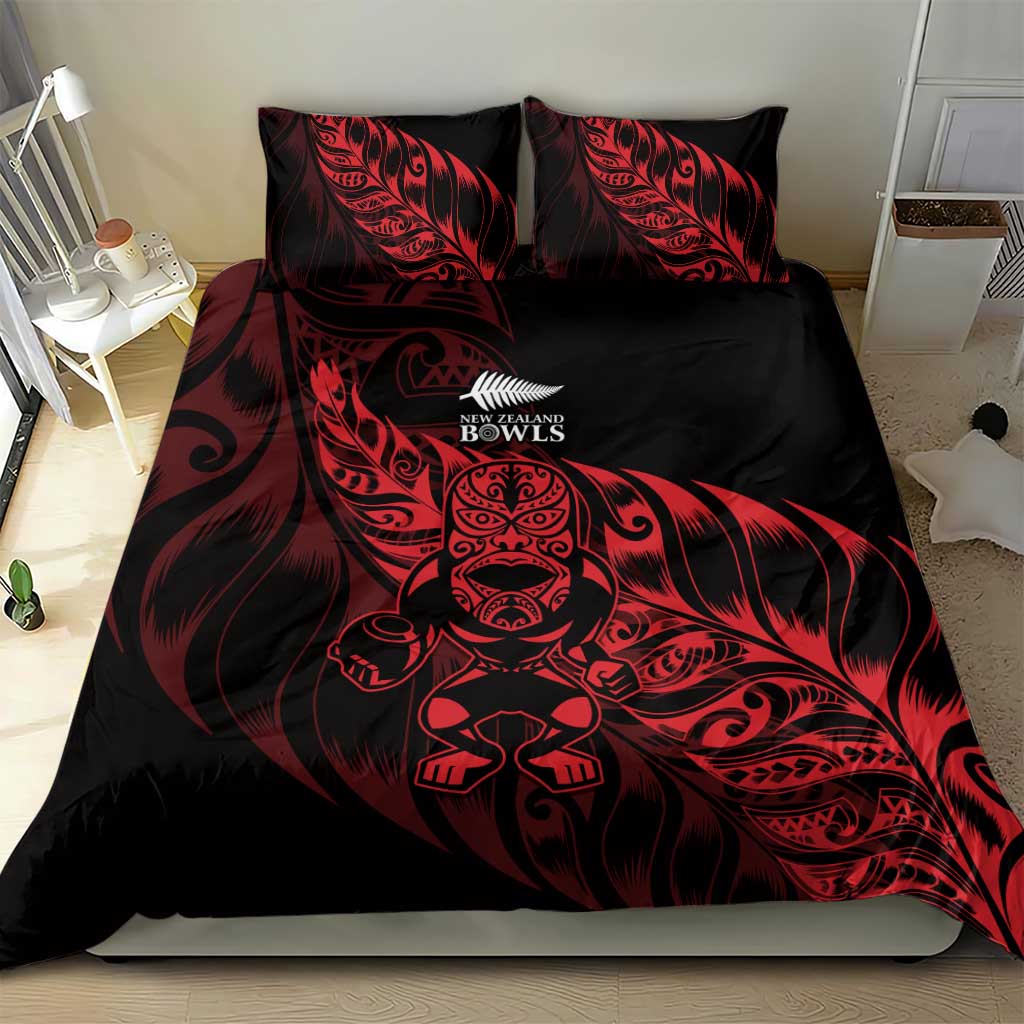 New Zealand Lawn Bowls Bedding Set Red Maori Warrior Tribal Silver Fern - Polynesian Pride