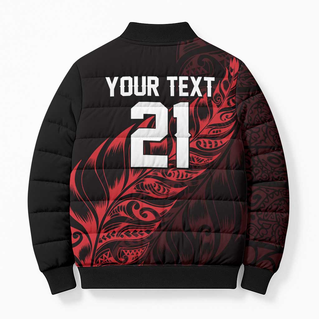 New Zealand Lawn Bowls Custom Bomber Puffer Jacket Red Maori Warrior Tribal Silver Fern - Polynesian Pride