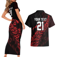 New Zealand Lawn Bowls Custom Couples Matching Short Sleeve Bodycon Dress and Hawaiian Shirt Red Maori Warrior Tribal Silver Fern - Polynesian Pride