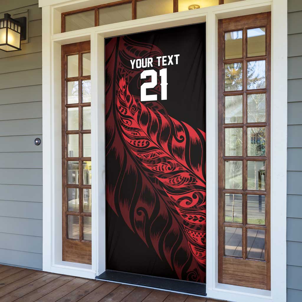 New Zealand Lawn Bowls Custom Door Cover Red Maori Warrior Tribal Silver Fern - Polynesian Pride