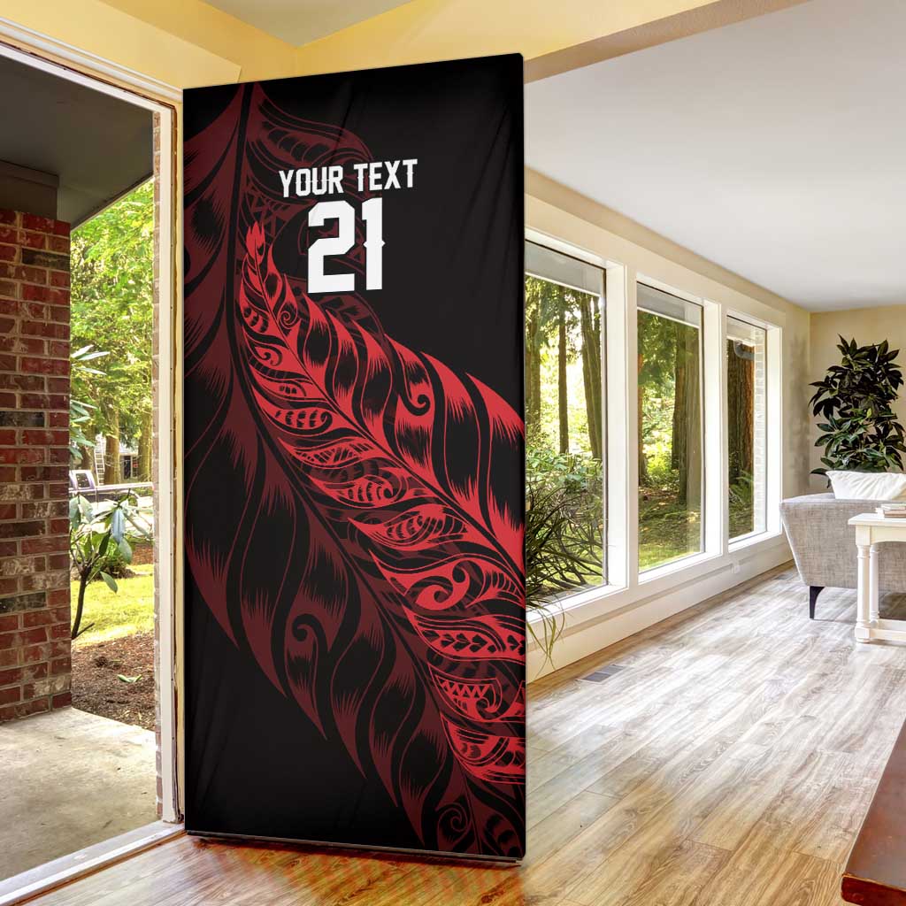 New Zealand Lawn Bowls Custom Door Cover Red Maori Warrior Tribal Silver Fern - Polynesian Pride