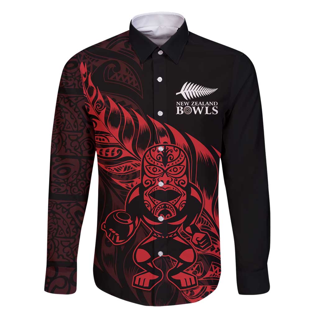 New Zealand Lawn Bowls Custom Family Matching Long Sleeve Bodycon Dress and Hawaiian Shirt Red Maori Warrior Tribal Silver Fern - Polynesian Pride