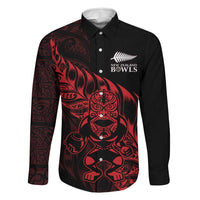 New Zealand Lawn Bowls Custom Family Matching Off The Shoulder Long Sleeve Dress and Hawaiian Shirt Red Maori Warrior Tribal Silver Fern - Polynesian Pride