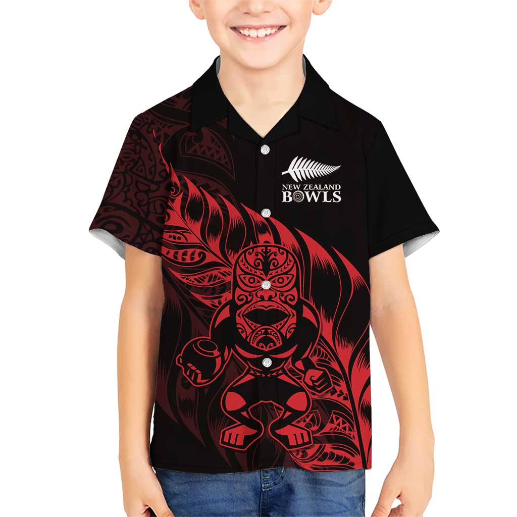 New Zealand Lawn Bowls Custom Family Matching Off The Shoulder Long Sleeve Dress and Hawaiian Shirt Red Maori Warrior Tribal Silver Fern - Polynesian Pride