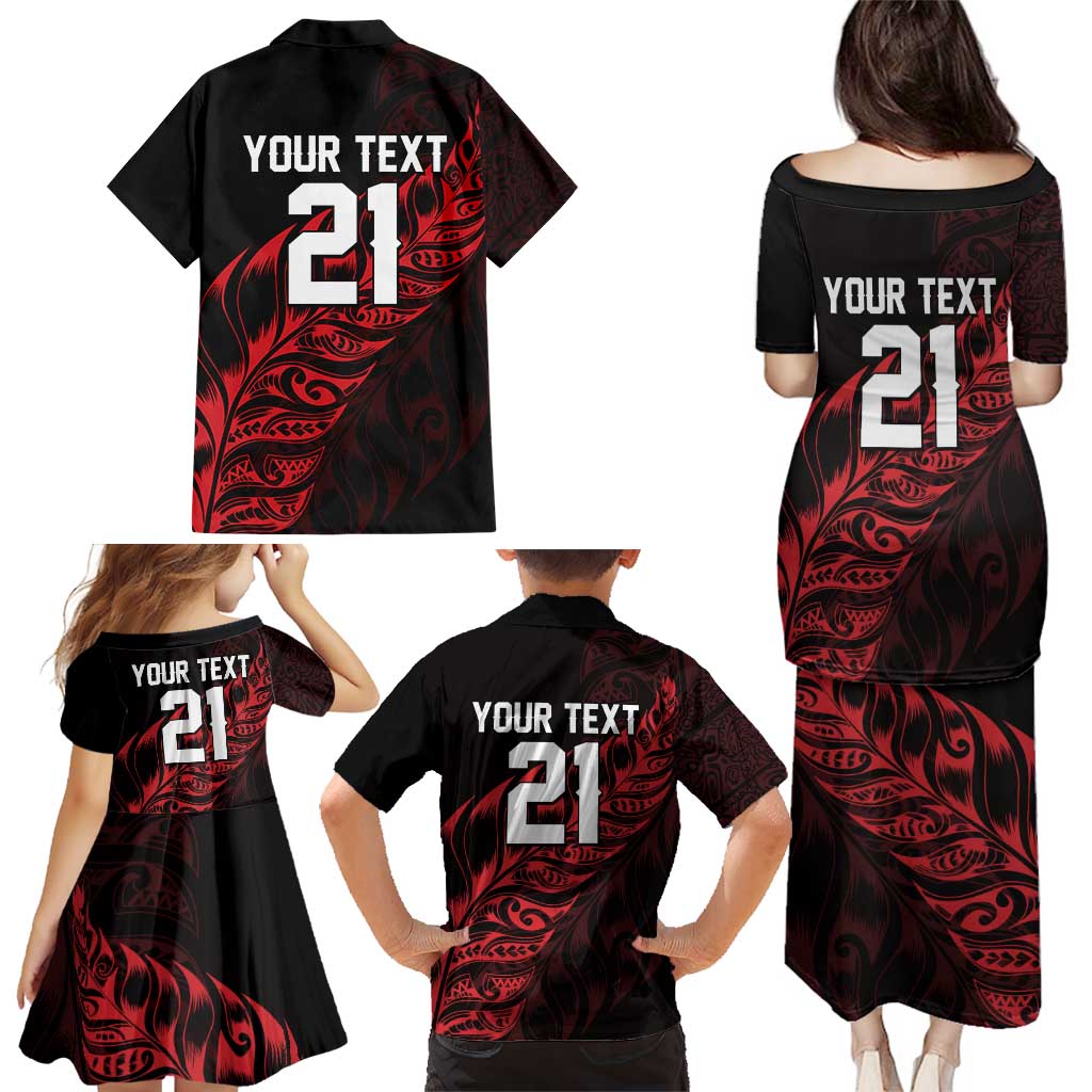 New Zealand Lawn Bowls Custom Family Matching Puletasi and Hawaiian Shirt Red Maori Warrior Tribal Silver Fern - Polynesian Pride