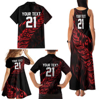 New Zealand Lawn Bowls Custom Family Matching Tank Maxi Dress and Hawaiian Shirt Red Maori Warrior Tribal Silver Fern - Polynesian Pride