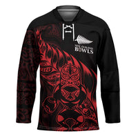 New Zealand Lawn Bowls Custom Hockey Jersey Red Maori Warrior Tribal Silver Fern - Polynesian Pride