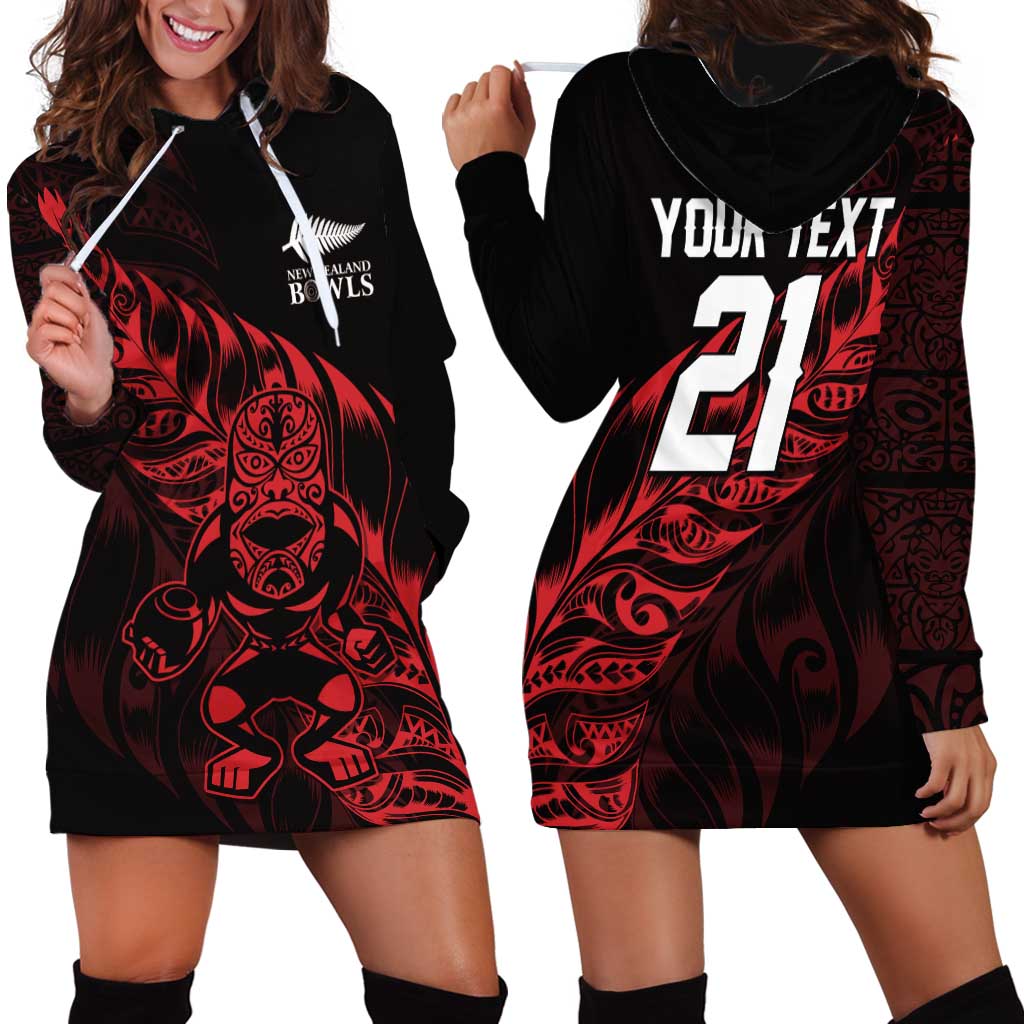New Zealand Lawn Bowls Custom Hoodie Dress Red Maori Warrior Tribal Silver Fern - Polynesian Pride