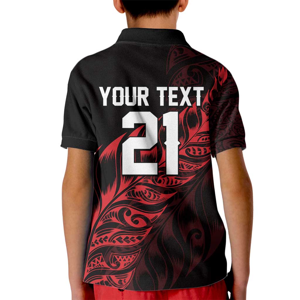 New Zealand Lawn Bowls Custom Kid Polo Shirt Red Maori Warrior Tribal Silver Fern - Polynesian Pride