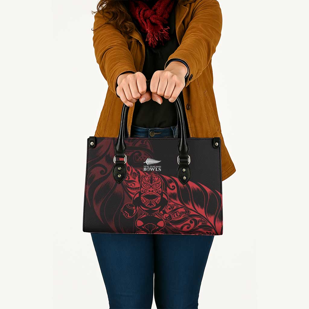 New Zealand Lawn Bowls Leather Bag Red Maori Warrior Tribal Silver Fern - Polynesian Pride