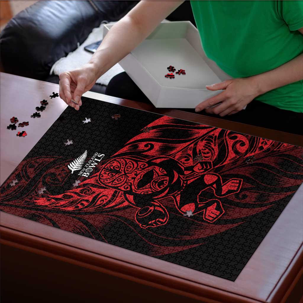 New Zealand Lawn Bowls Puzzle Red Maori Warrior Tribal Silver Fern - Polynesian Pride