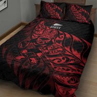 New Zealand Lawn Bowls Quilt Bed Set Red Maori Warrior Tribal Silver Fern - Polynesian Pride