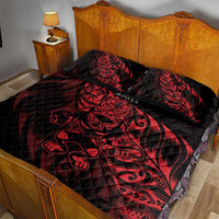New Zealand Lawn Bowls Quilt Bed Set Red Maori Warrior Tribal Silver Fern - Polynesian Pride