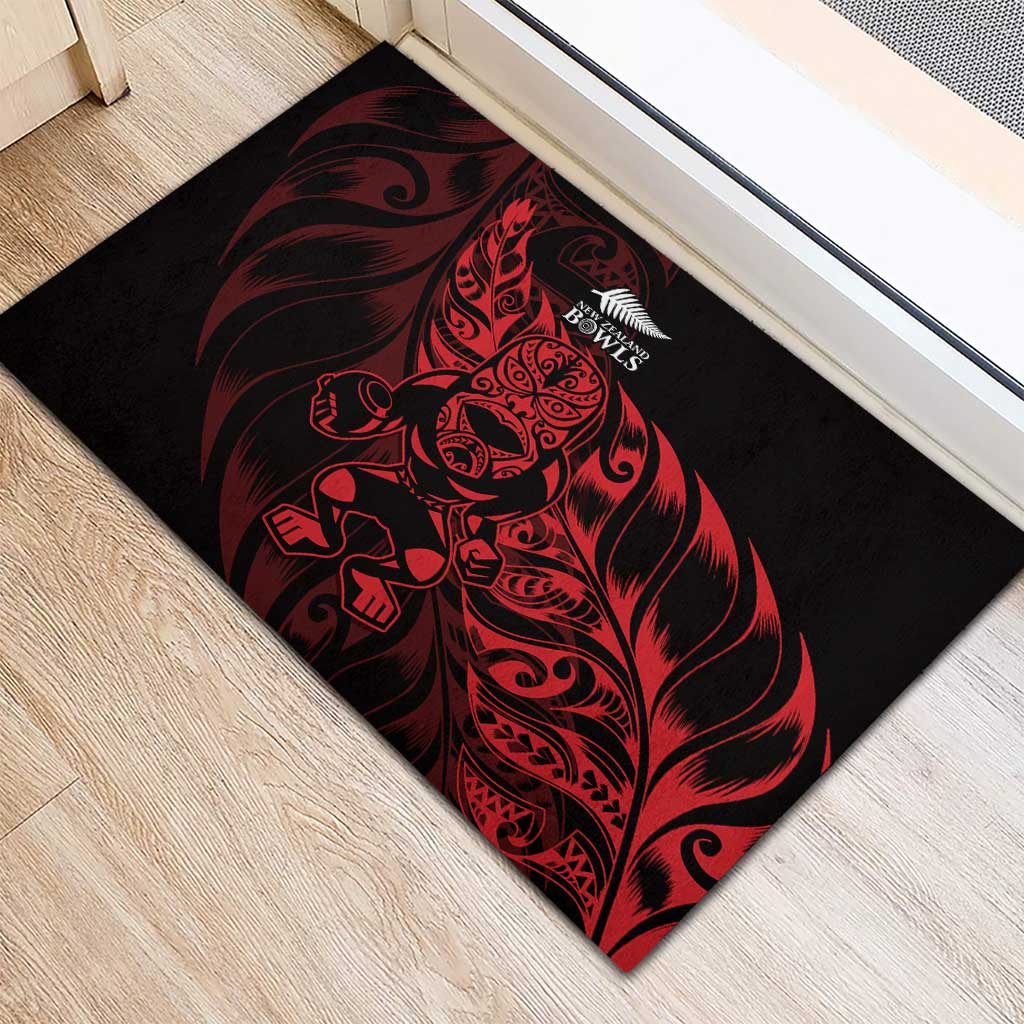 New Zealand Lawn Bowls Rubber Doormat Red Maori Warrior Tribal Silver Fern - Polynesian Pride