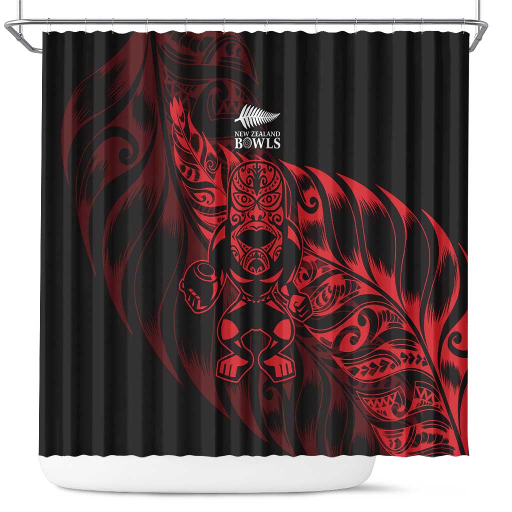 New Zealand Lawn Bowls Shower Curtain Red Maori Warrior Tribal Silver Fern - Polynesian Pride