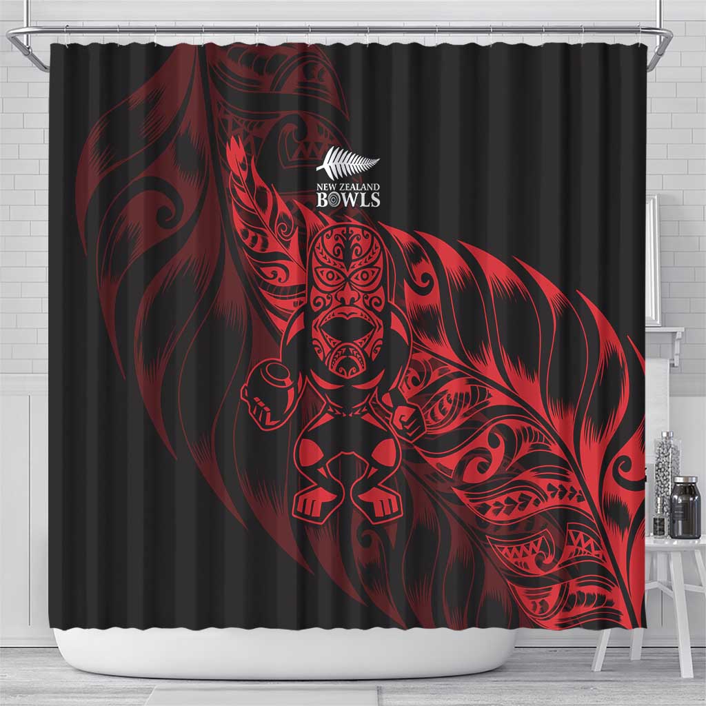 New Zealand Lawn Bowls Shower Curtain Red Maori Warrior Tribal Silver Fern - Polynesian Pride
