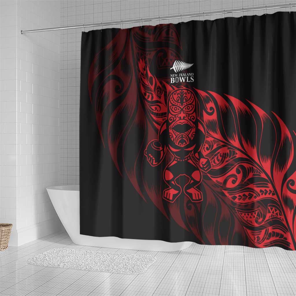 New Zealand Lawn Bowls Shower Curtain Red Maori Warrior Tribal Silver Fern - Polynesian Pride