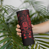 New Zealand Lawn Bowls Custom Skinny Tumbler Red Maori Warrior Tribal Silver Fern - Polynesian Pride