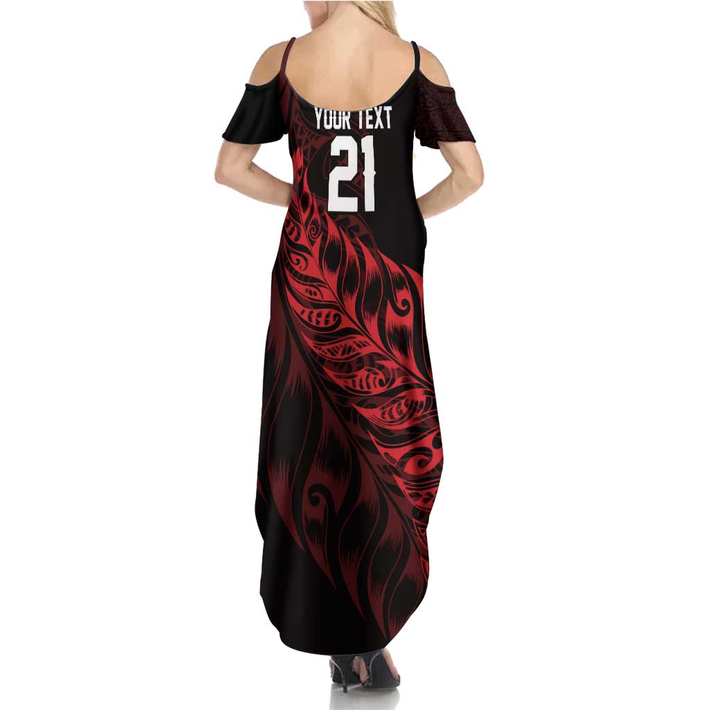 New Zealand Lawn Bowls Custom Summer Maxi Dress Red Maori Warrior Tribal Silver Fern - Polynesian Pride