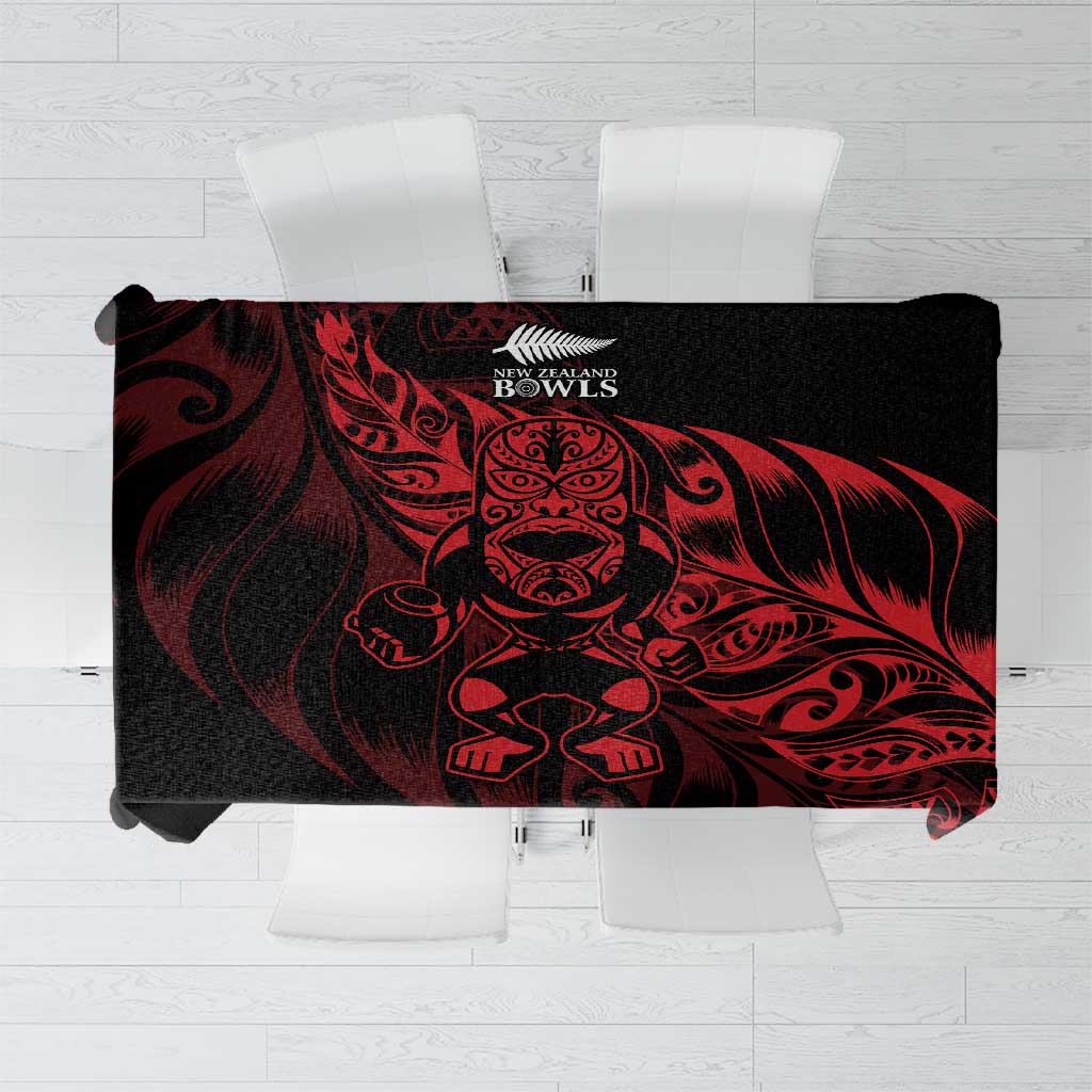 New Zealand Lawn Bowls Tablecloth Red Maori Warrior Tribal Silver Fern - Polynesian Pride
