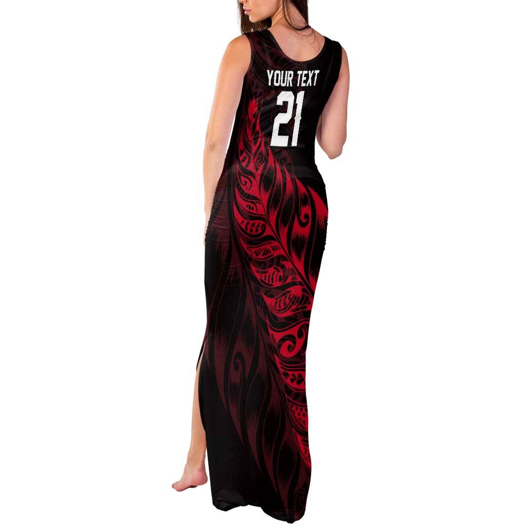 New Zealand Lawn Bowls Custom Tank Maxi Dress Red Maori Warrior Tribal Silver Fern - Polynesian Pride