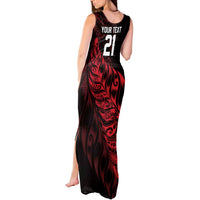 New Zealand Lawn Bowls Custom Tank Maxi Dress Red Maori Warrior Tribal Silver Fern - Polynesian Pride